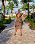 Jungle Fever Velvet Short Sleeve Dress - Mustard