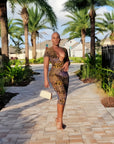 Jungle Fever Velvet Short Sleeve Dress - Mustard
