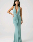 Sea Foam Deep Plunge Halter Dress