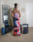 Red Tie Dye Maxi Dress W/ Belt & Face Mask