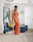 Orange Crochet Cover Up Halter Dress