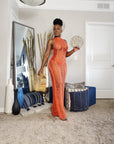 Orange Crochet Cover Up Halter Dress