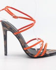 Leopard With Pink Strappy Stiletto Heel Sandals