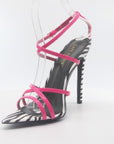 Zebra With Pink Strappy Stiletto Heel Sandals