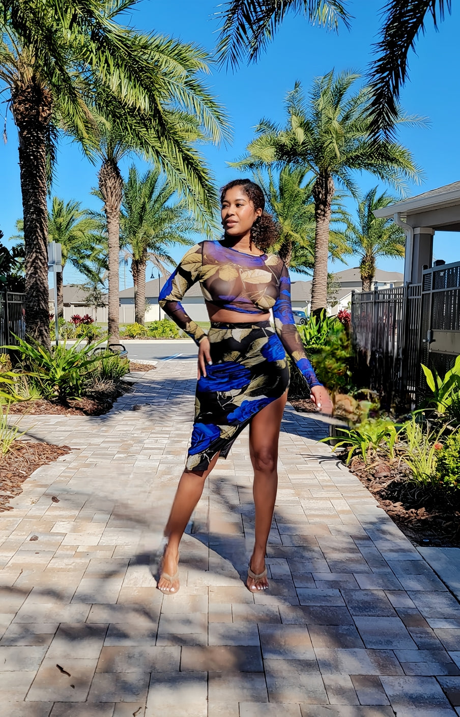 Blue Floral 2pc Skirt Set