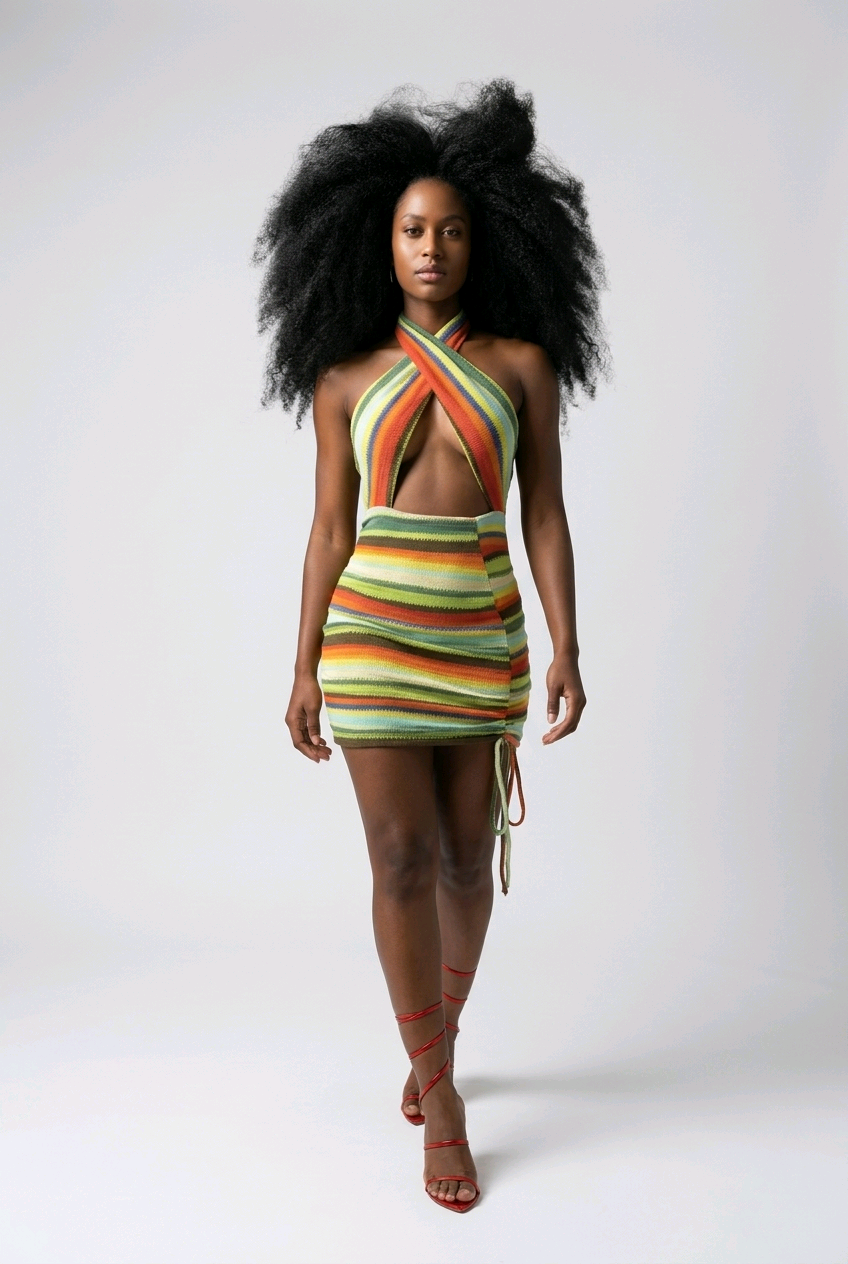 Karlie Stripe Halter Dress