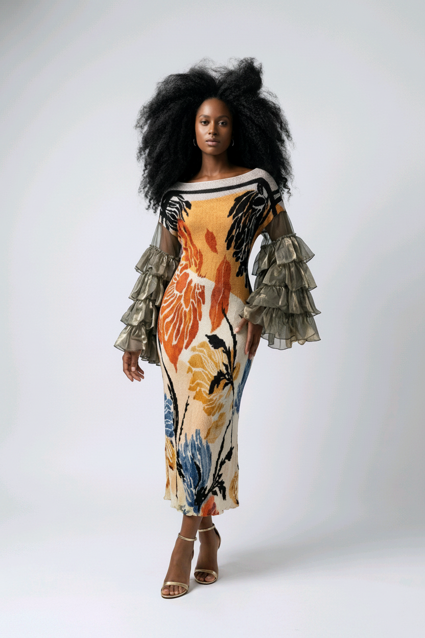 Painted Muse Ruffle Sleeve Dress