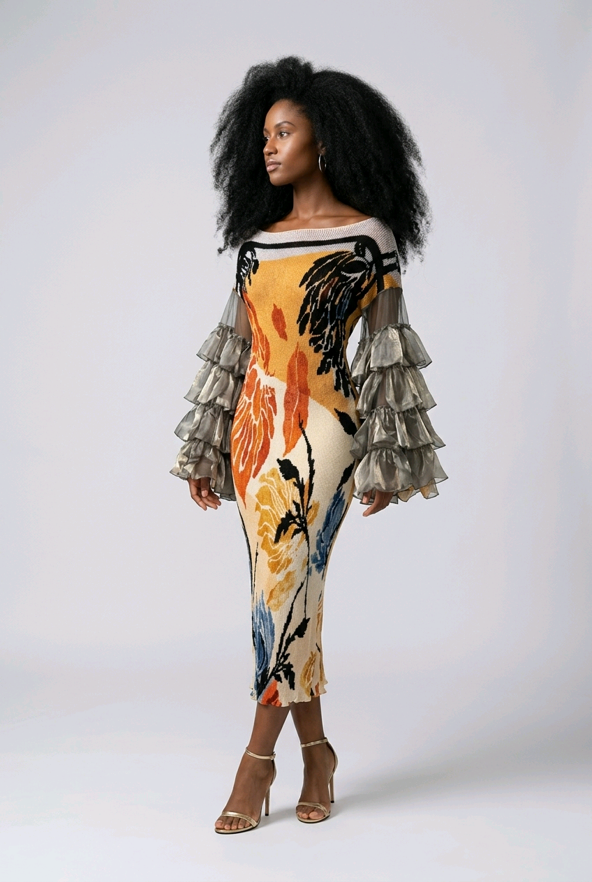Painted Muse Ruffle Sleeve Dress
