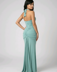 Sea Foam Deep Plunge Halter Dress