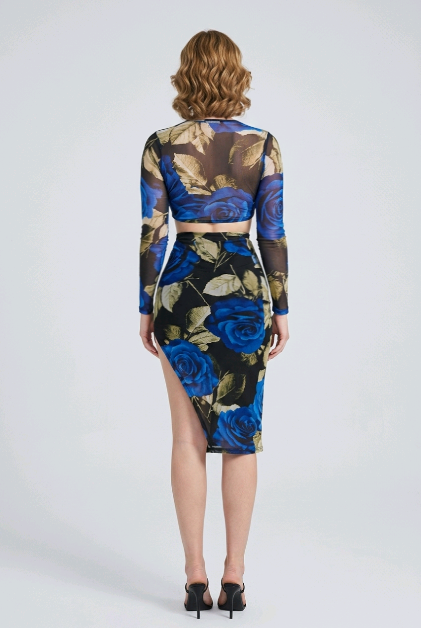 Blue Floral Skirt Set