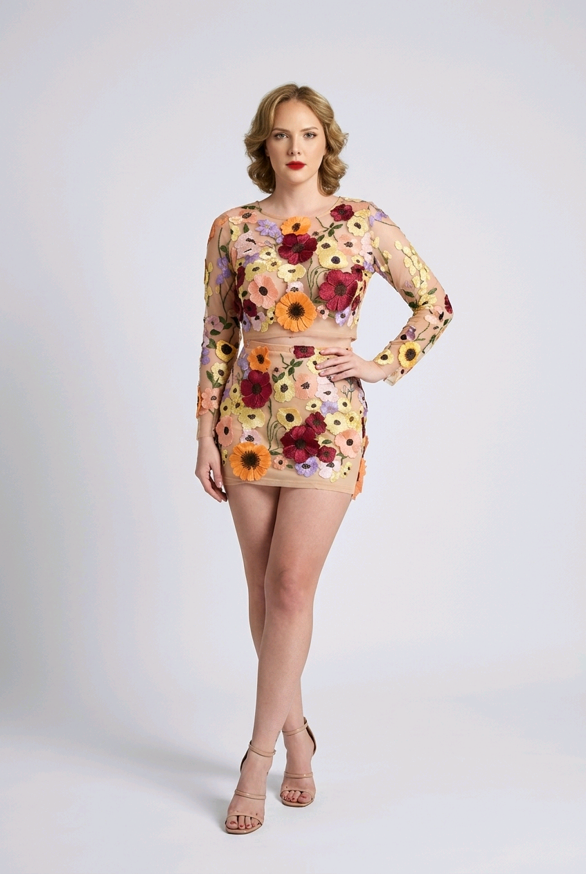 Miley 3D Floral Skirt Set