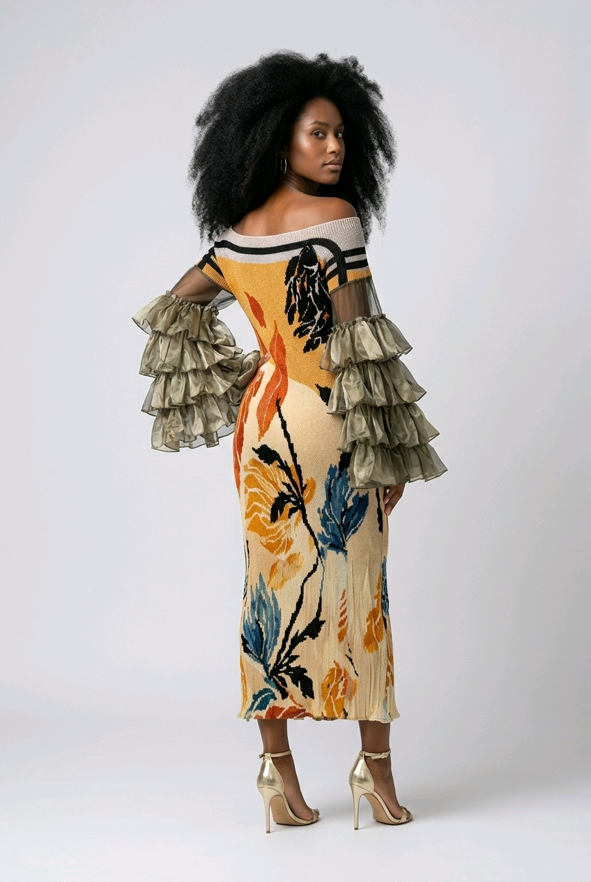 Painted Muse Ruffle Sleeve Dress
