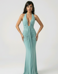 Sea Foam Deep Plunge Halter Dress