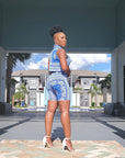 Blue Biker Shorts Set