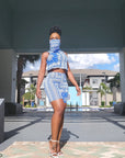 Blue Biker Shorts Set