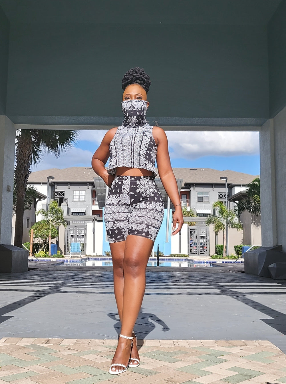 Black Biker Shorts Set