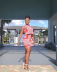 Red Biker Shorts Set