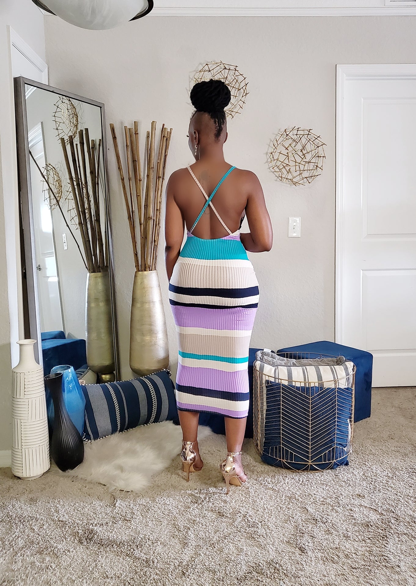 Stripe Crossback Midi Dress