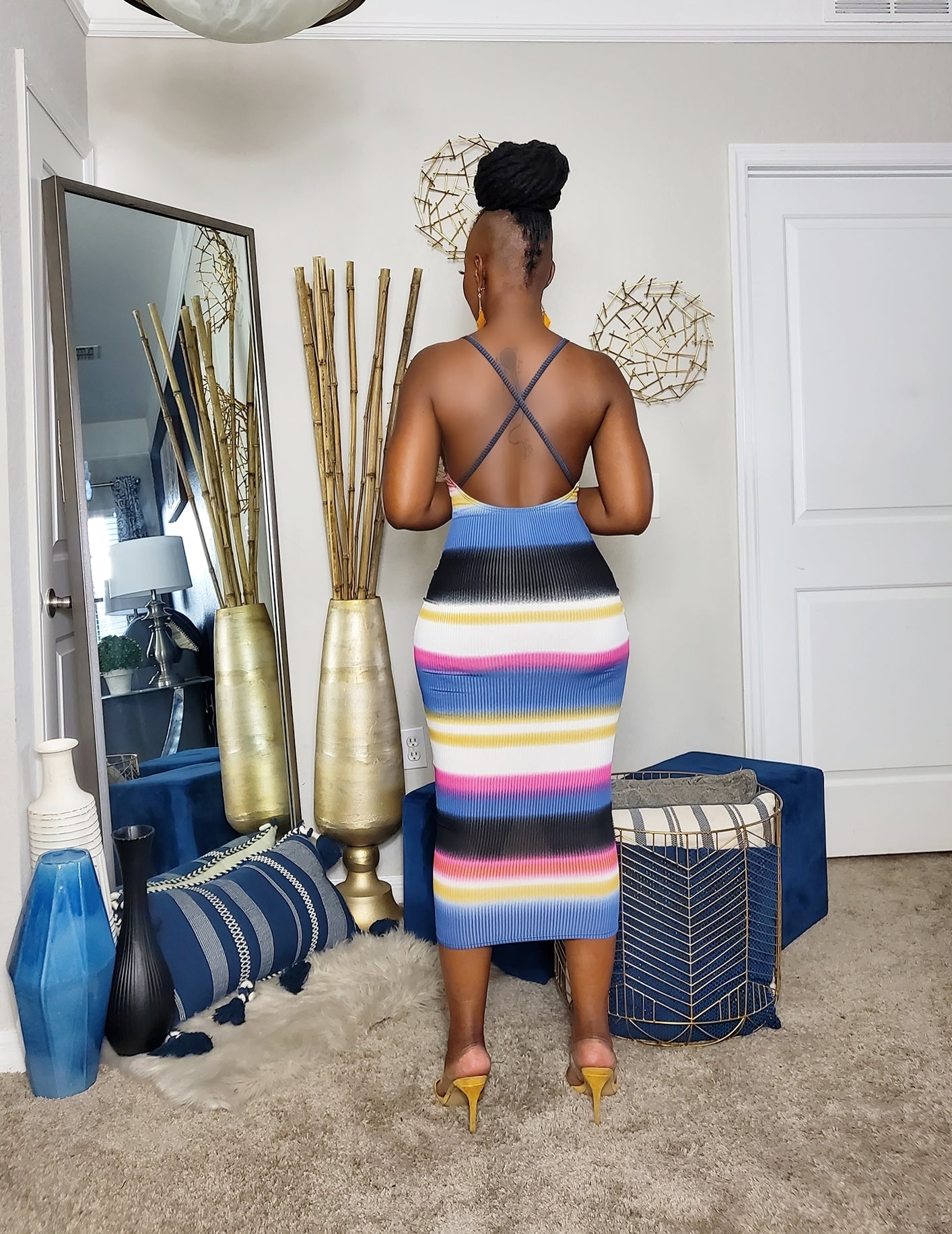 Stripe Crossback Midi Dress