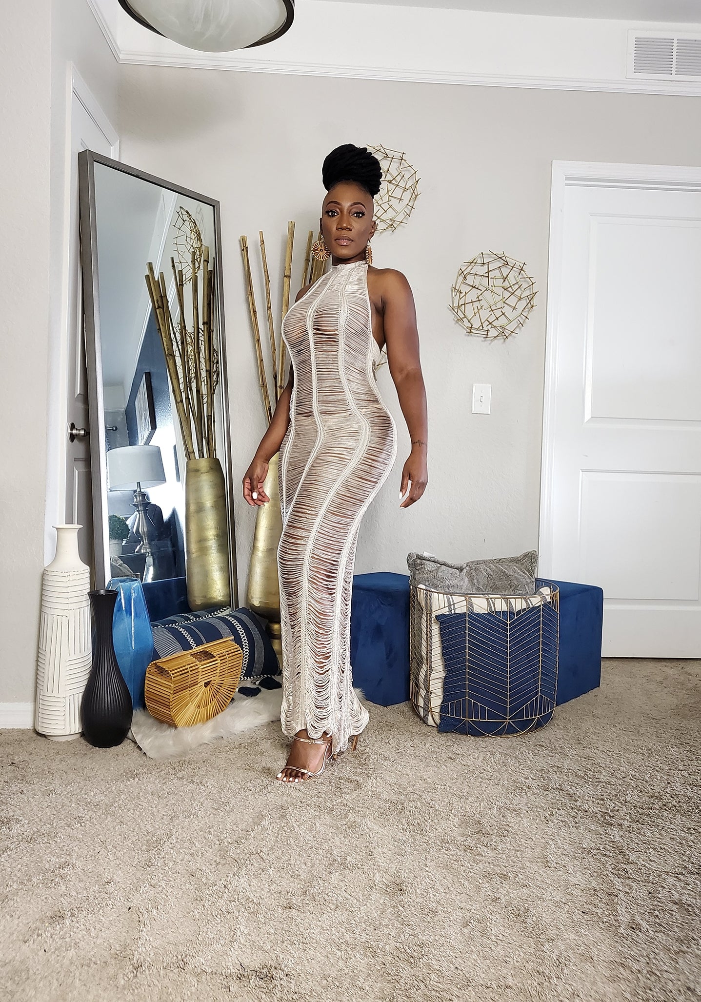 Nude Crochet Cover Up Halter Dress