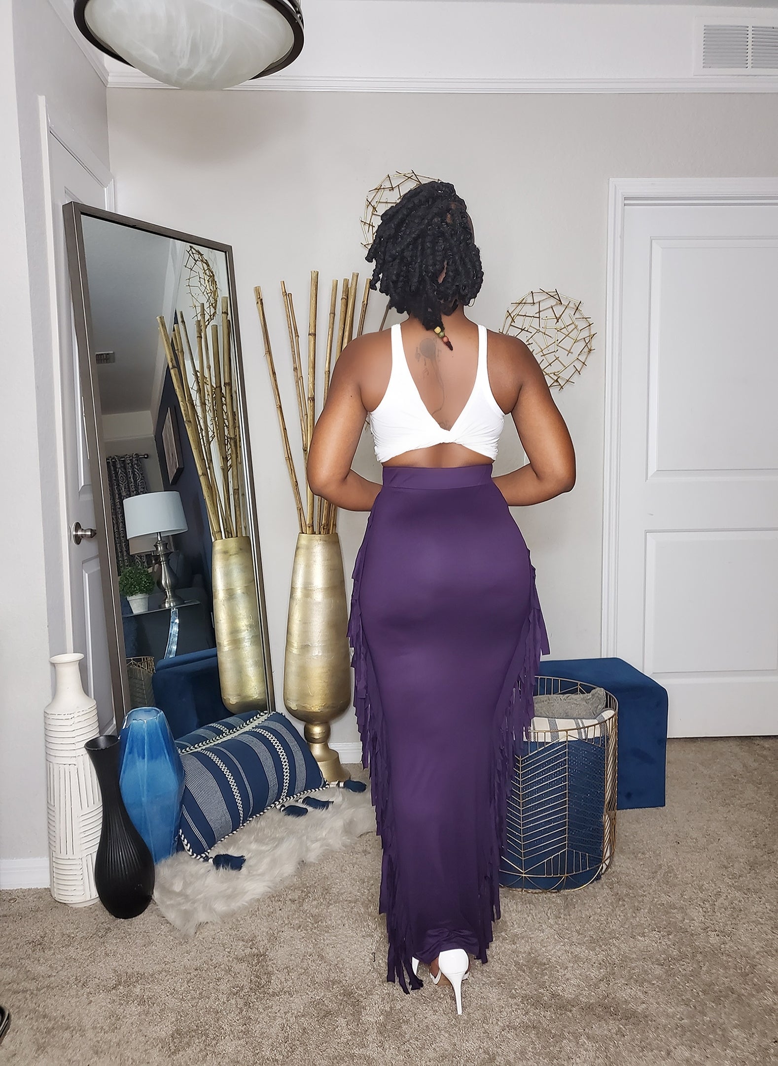 Purple Maxi Skirt With Side Tassels 