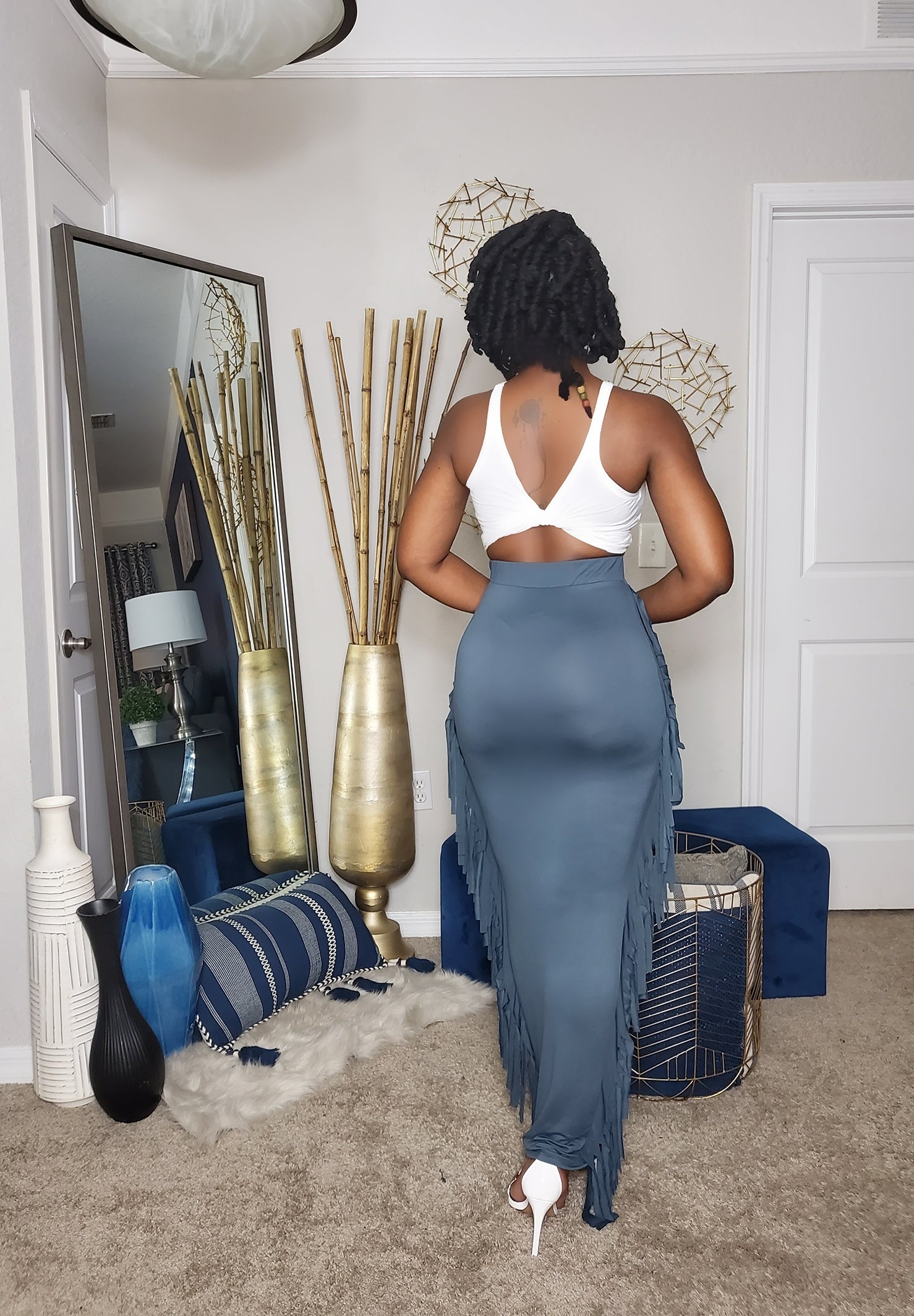 Charcoal Maxi Skirt With Side Tassels 