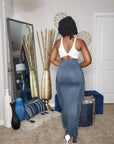 Charcoal Maxi Skirt With Side Tassels 