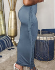 Charcoal Maxi Skirt With Side Tassels 