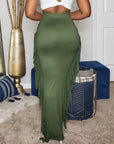 Olive Maxi Skirt With Side Tassels 