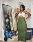 Olive Maxi Skirt With Side Tassels 