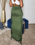 Olive Maxi Skirt With Side Tassels 