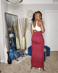 Burgundy Maxi Skirt With Side Tassels 