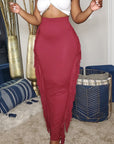 Burgundy Maxi Skirt With Side Tassels 