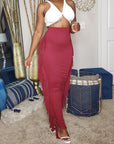 Burgundy Maxi Skirt With Side Tassels 