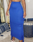Blue Maxi Skirt With Side Tassels 