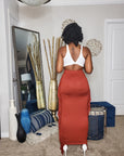 Rust Maxi Skirt With Side Tassels 