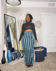 Stripe Maxi Skirt With Side Tassels 