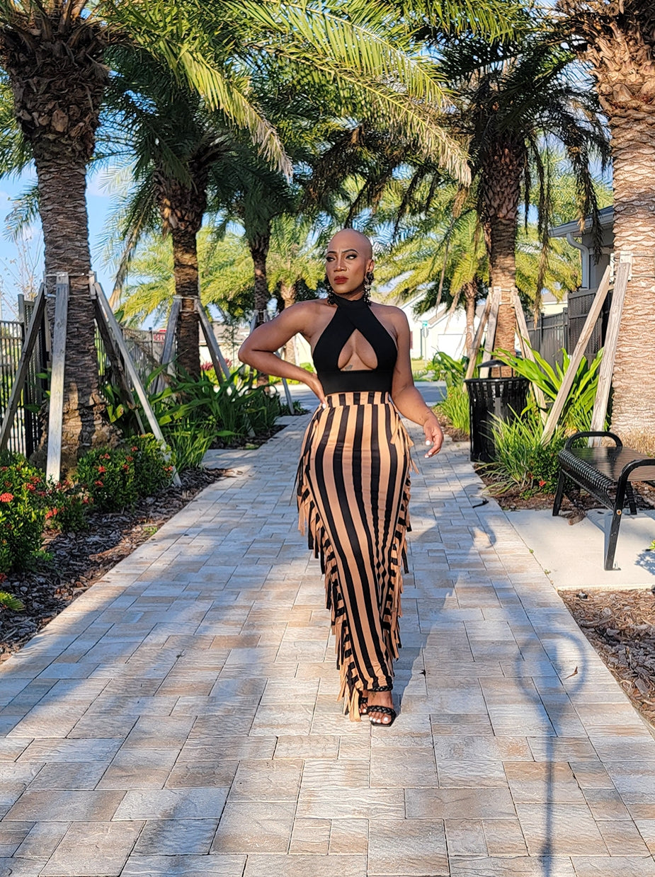 Isabella Stripe Tassel Maxi Skirt