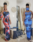 Tie Dye Maxi Dress W/ Belt & Face Mask