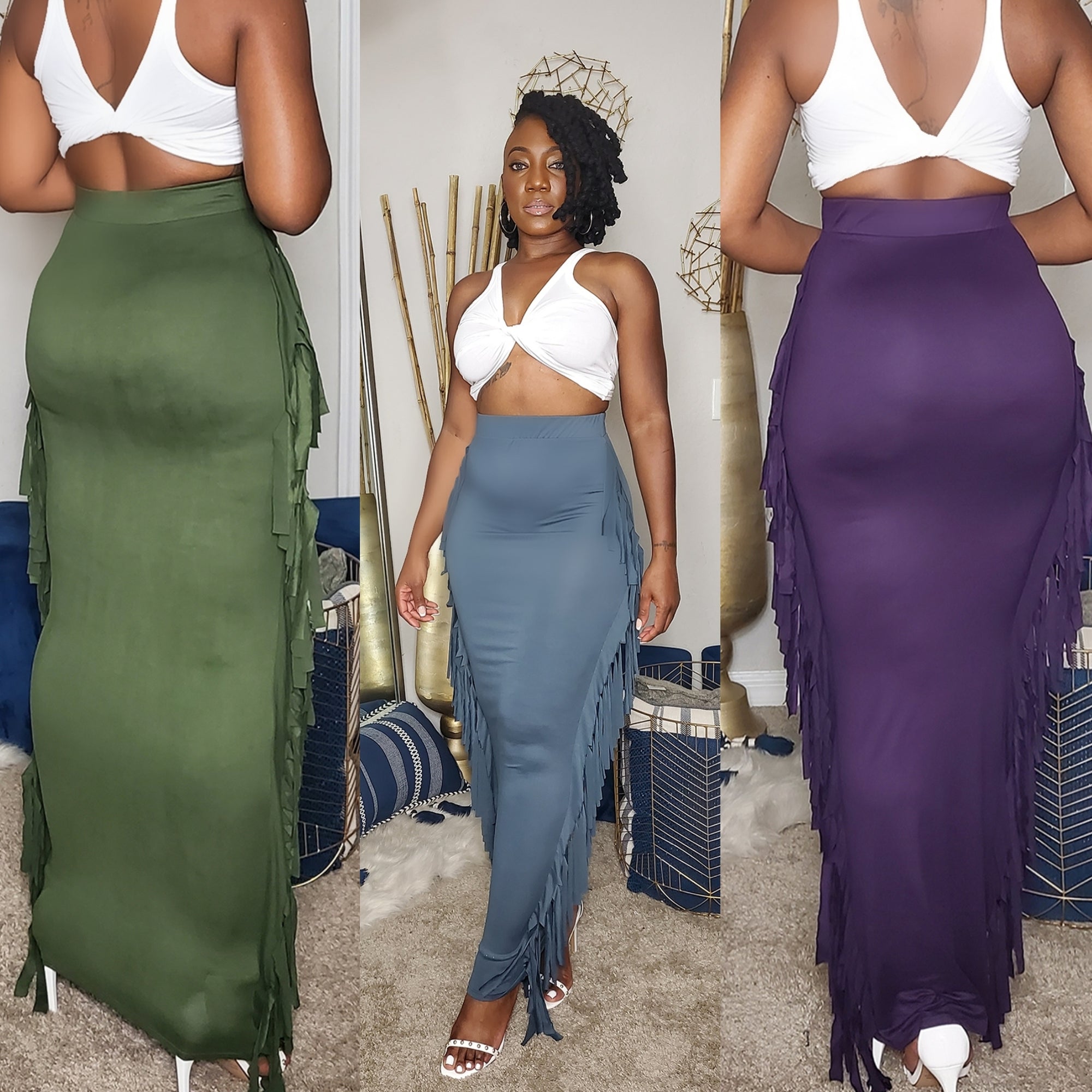 Maxi Skirt With Side Tassels 