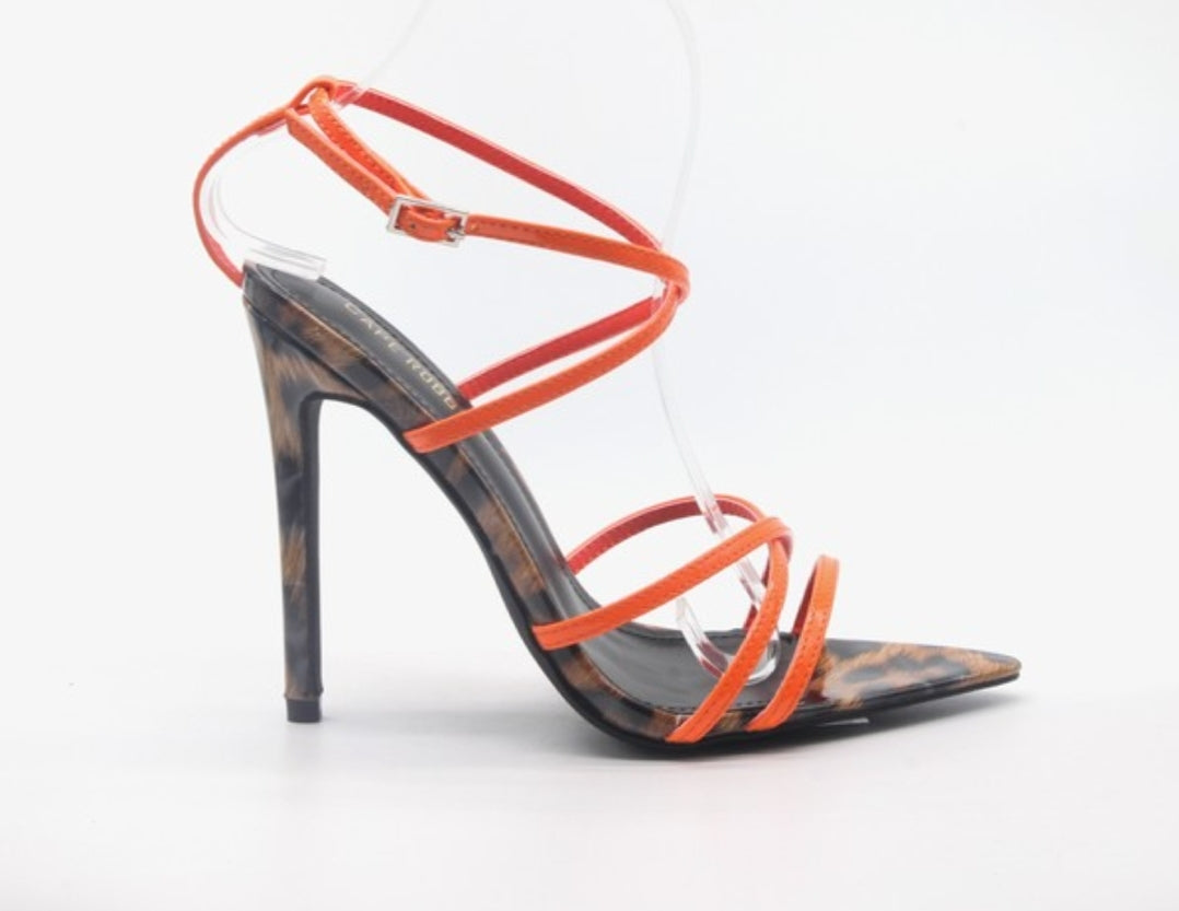 Leopard With Pink Strappy Stiletto Heel Sandals