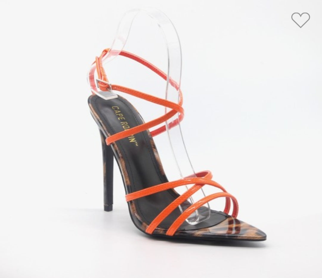 Leopard With Pink Strappy Stiletto Heel Sandals