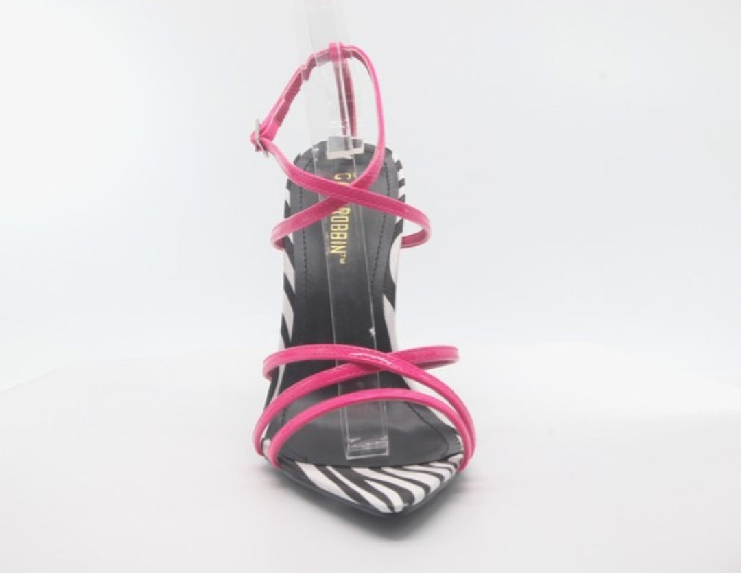 Zebra With Pink Strappy Stiletto Heel Sandals